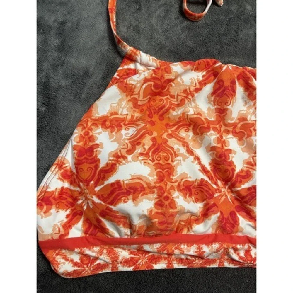 Michael Kors Medium Bikini Top Women Orange White Damask High‎ Neck Halter Swim